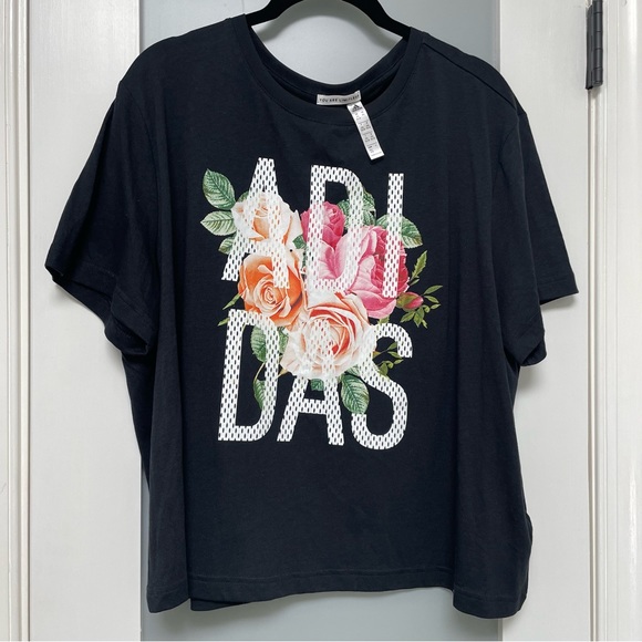Adidas Floral T Shirt, Size 2X Plus, Black - Picture 2 of 14
